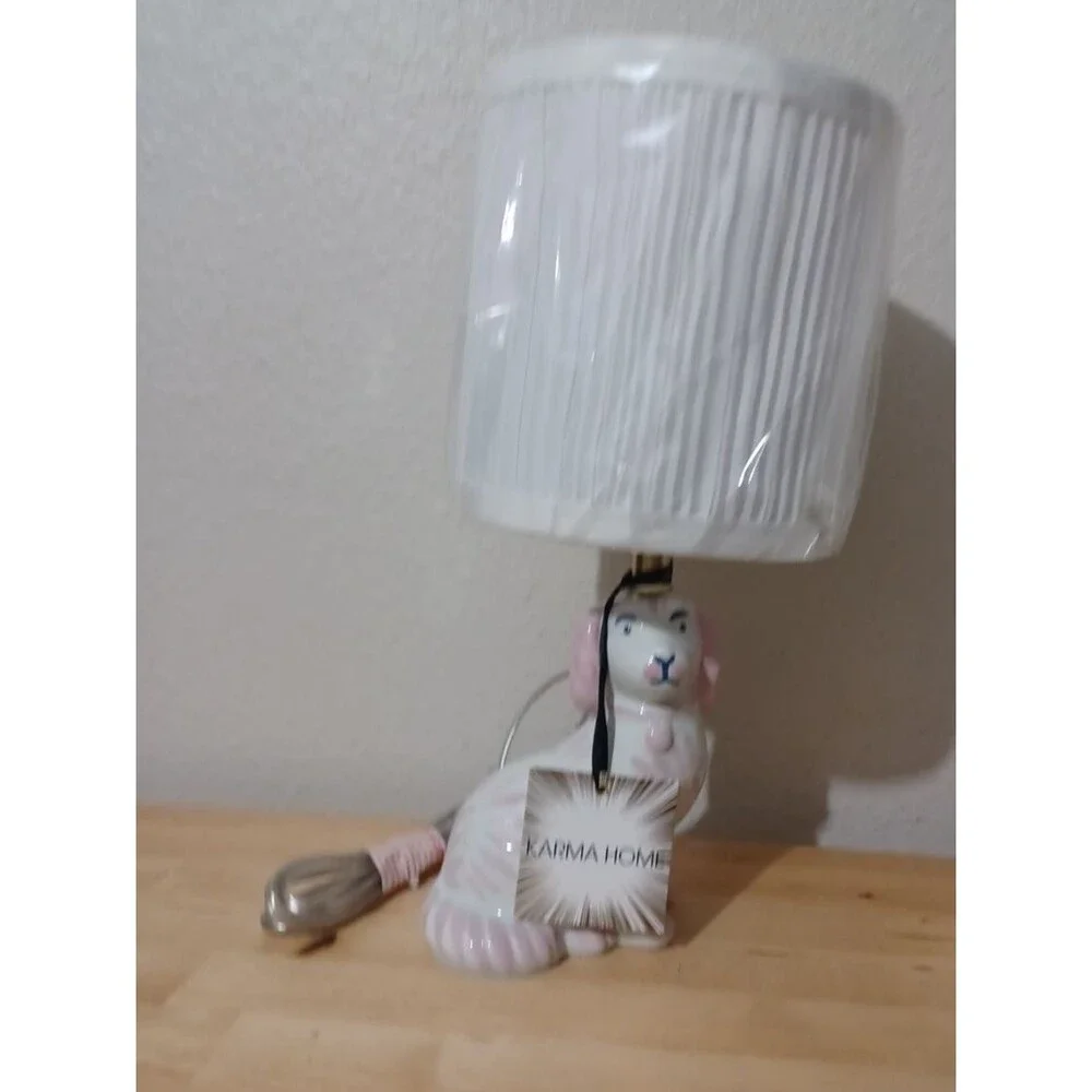 Pink Ceramic Reproduction Staffordshire Dog Figurine Mini Table Lamp NEW